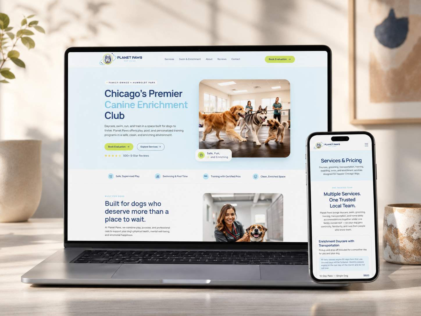 Planet Paws Pet Club website mockup
